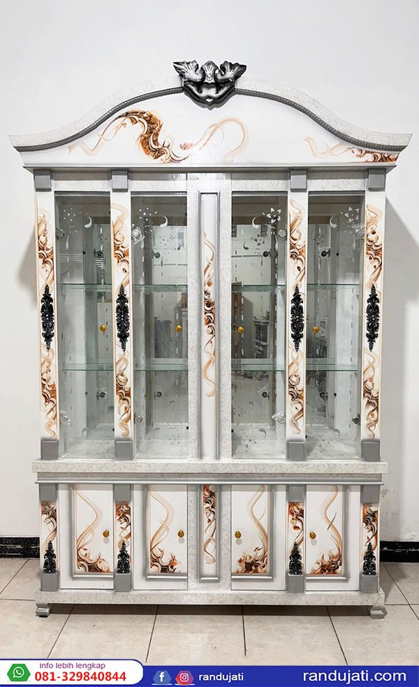 LEMARI HIAS KRISTAL MULTYPLEK PINTU 4 ABU SILVER